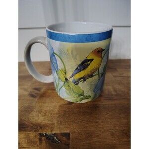 Lang Wise Coffee Mug Birds in Watercolor 12 Oz Blue Poppies